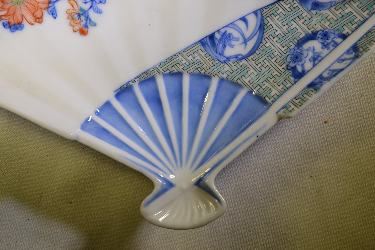 Pair Of Fan-shaped Dishes.  Fukagawa Kilns, Japan. Circa 1900 -photo-4