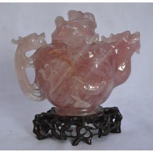 Pink Rock Crystal Teapot Carved With Dragons. China 20° Century.