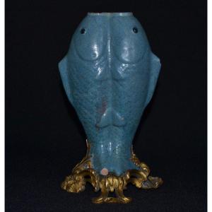 Fish In Glazed Sandstone Mount In Gilt Bronze. China And France 18th Century.