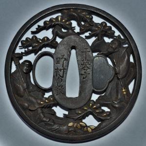 Cut Iron Tsuba. Gold Inlay. Legend Of Jo And Uba. Japan Edo Period. 18-19th Century.