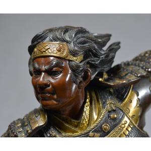 Partially Gilded Bronze Samurai In The Style Of Miyao. Japan Meiji Period Circa 1880.