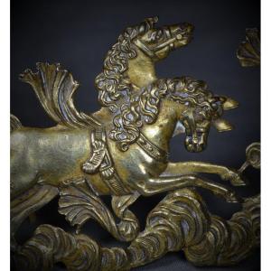 Gilt Bronze Plate. Divinity Driving A Chariot. Italy 16° Century.