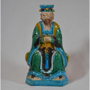 Chinese Dignitary In Sancai Style Enameled Stoneware. China Ming Dynasty 17th Century Or Before.