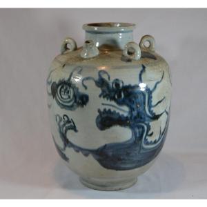 Porcelain Ewer. Dragon Decor In Cobalt Blue. China Ming Period, 17° Or Before. 