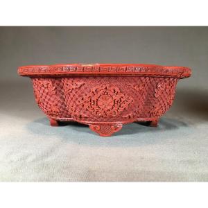 Pair Of Carved Cinnabar Lacquer Cups.china 18th Century.