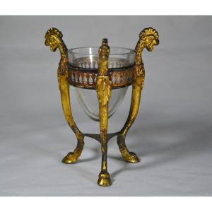Nightlight In Gold Metal And Glass. Rooster Decoration. France, End Of The 18th Century.