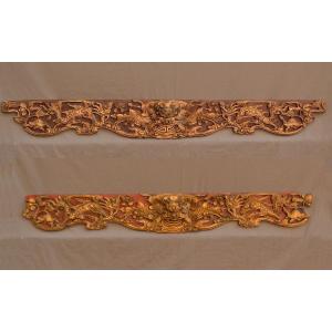 Pair Of Lacquered Wood Panels. Vietnam, 19th Century.