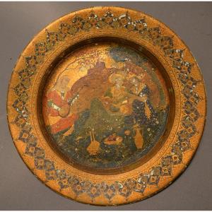 Persian Lacquer On English Ceramic. Qajar-victoria Period, 19th Century.