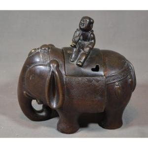 Bronze Incense Burner. Elephant Shape. China, 18th Century. Marked And Signed.gu Mei