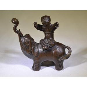 Incense Burner, Boy On Elephant. China Qing Dynasty, 18th Century. 