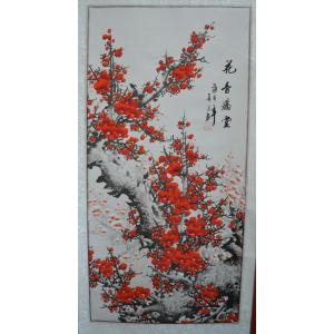 Prunus sous la neige. Aquarelle sur papier. Rouleau à suspendre. Chine 20° siècle. 