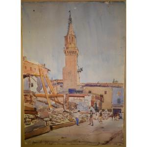 2 Aquarelles représentant la catastrophe de 1887 sur la Riviera de Nice à Impéria. 