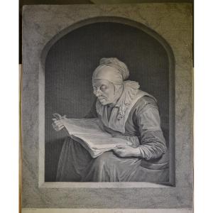 Gravure "La liseuse" par La Liseuse par Johann Georg Wille. 18° siècle 1761