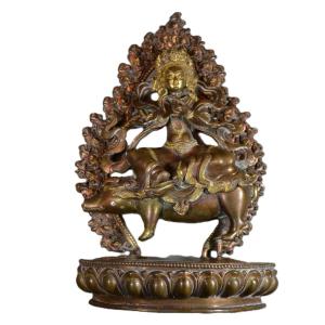 Deity Riding A Wild Boar, In Gilded Bronze. Zanabazar Style. Mongolia, Ca. 1900.