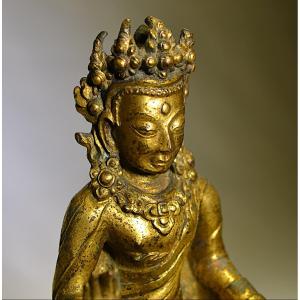Bodhisattva en bronze doré. Népal ou Tibet, 16°siècle ou avant.