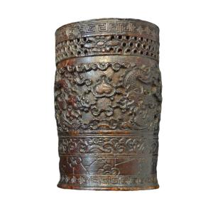Brush Holder Carved From A Coconut. Asia. China, 18th Century.