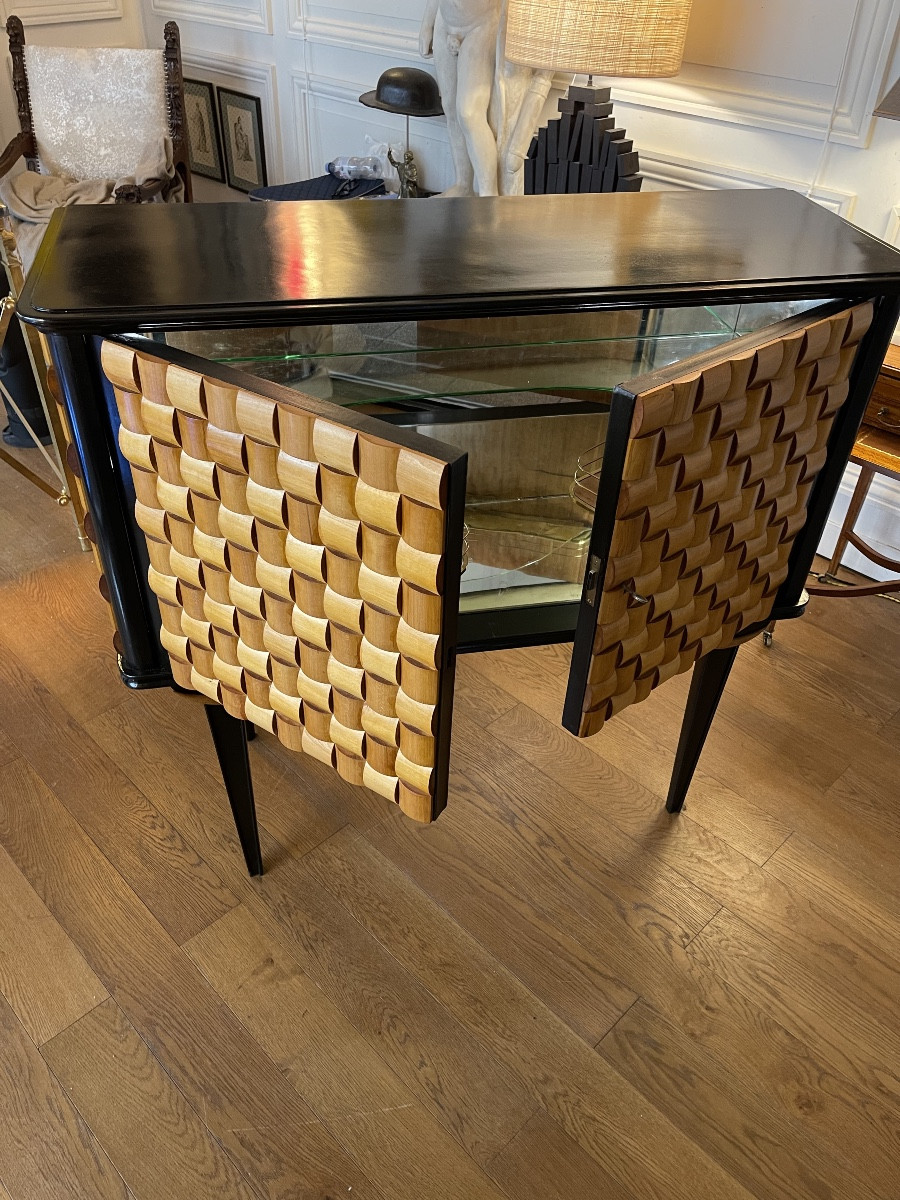 Italian Bar From The 1950s In Carved Wood And Mirror, Designed By Paolo Buffa-photo-2
