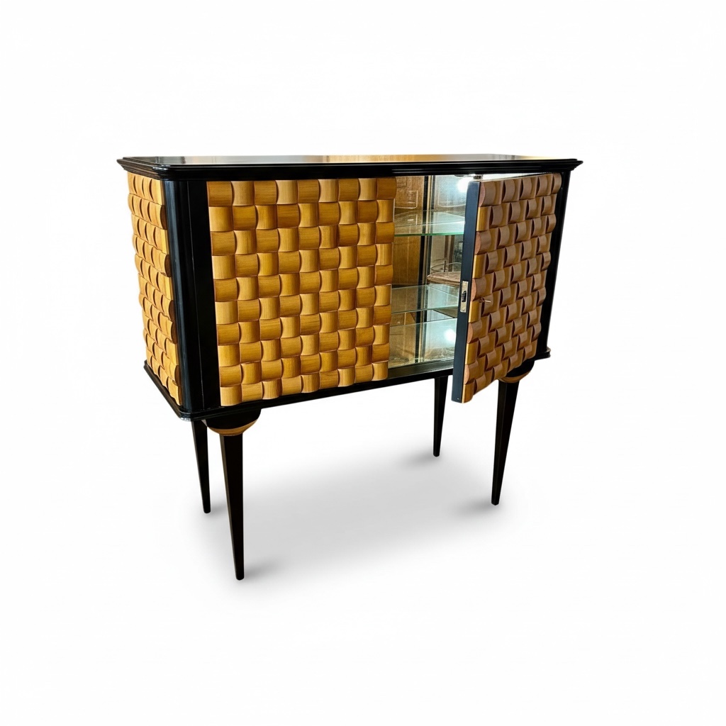 Italian Bar From The 1950s In Carved Wood And Mirror, Designed By Paolo Buffa