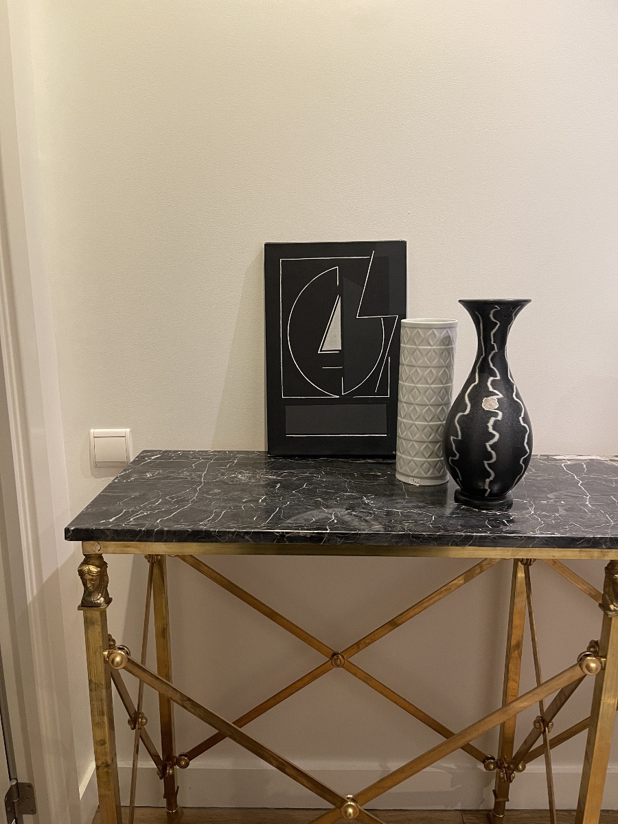 Large Double-sided Neoclassical Console In Brass And Gilt Bronze, Marble, 1960s-70s-photo-2