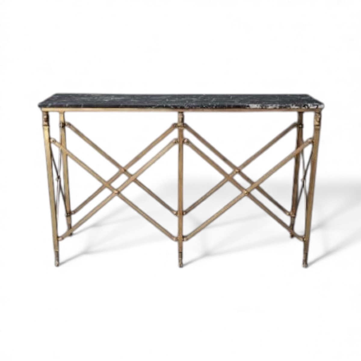 Large Double-sided Neoclassical Console In Brass And Gilt Bronze, Marble, 1960s-70s