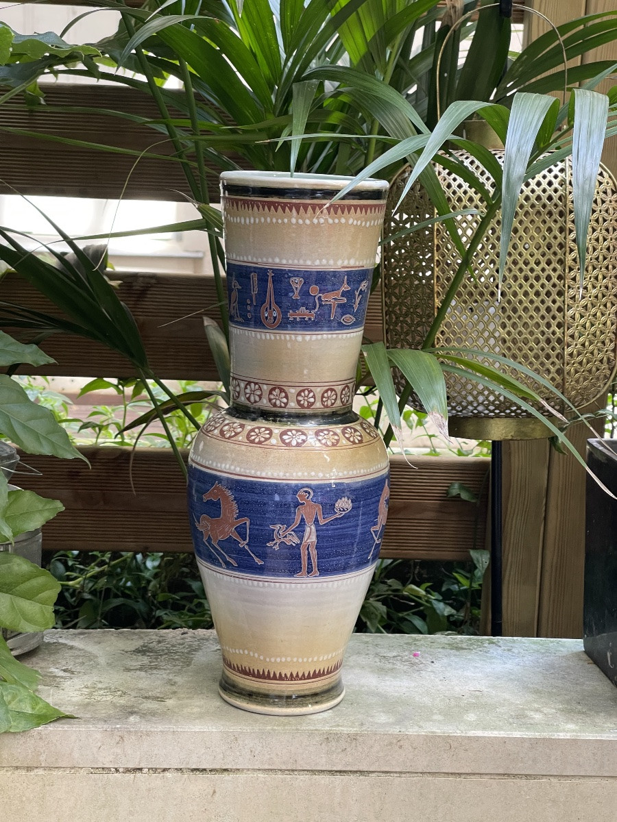  Vase balustre en faïence émaillée signée Francis Crociani, Vallauris, pièce unique-photo-4