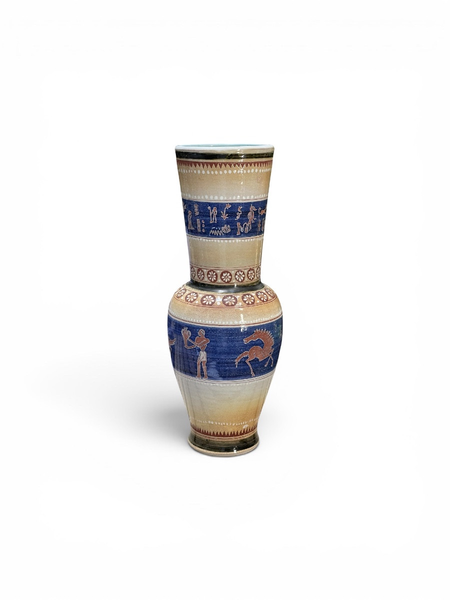  Vase balustre en faïence émaillée signée Francis Crociani, Vallauris, pièce unique