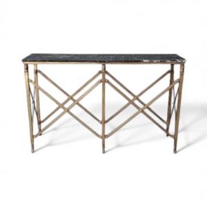 Large Double-sided Neoclassical Console In Brass And Gilt Bronze, Marble, 1960s-70s