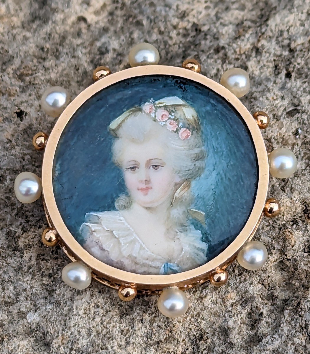 Broche Portrait Ancienne Or Et Perles-photo-2