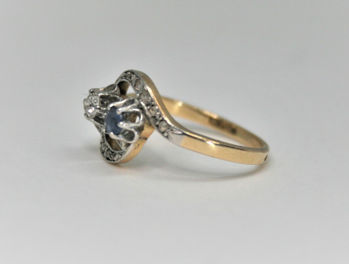 Antique Sapphire And Diamond Ring You And Me Vintage Ring-photo-3