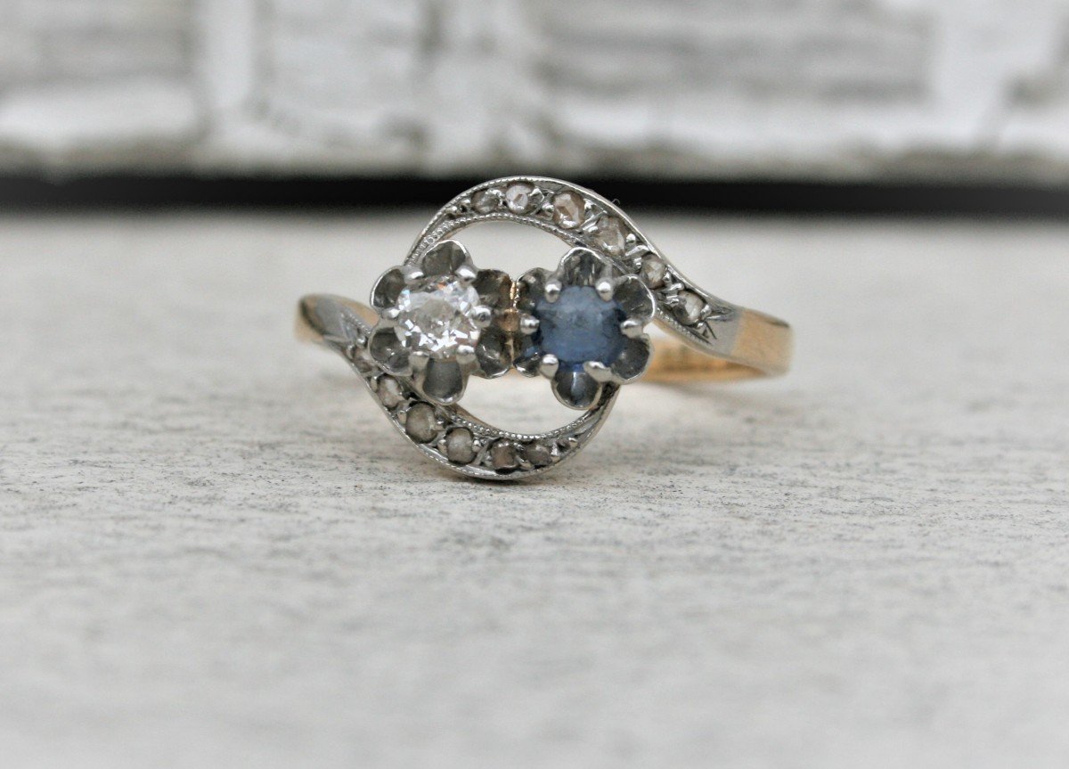 Antique Sapphire And Diamond Ring You And Me Vintage Ring-photo-4