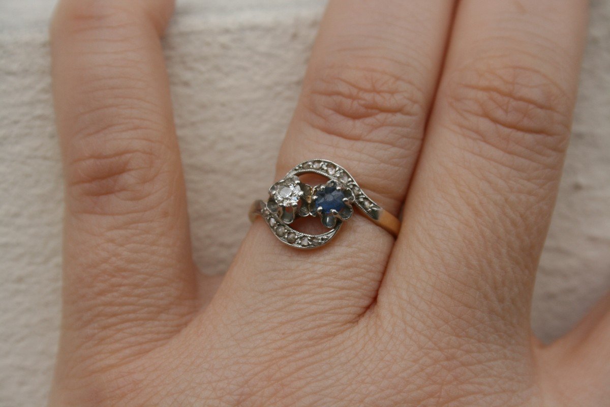 Antique Sapphire And Diamond Ring You And Me Vintage Ring-photo-2