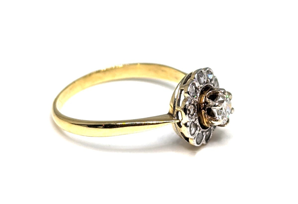 Art Deco Gold And Diamond Ring Antique Marguerite Ring-photo-3