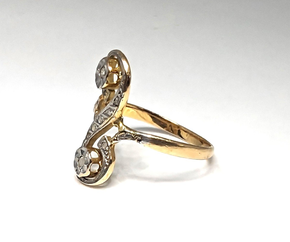 Vintage  Gold And Diamonds Ring  - Antique You And Me Ring-photo-3