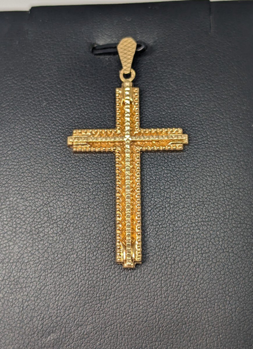 Pendentif Croix Vintage En Or 18 Carats-photo-2