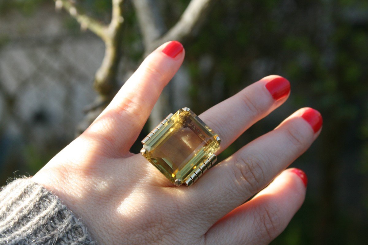 Vintage Gold And Citrine Cocktail Ring-photo-4