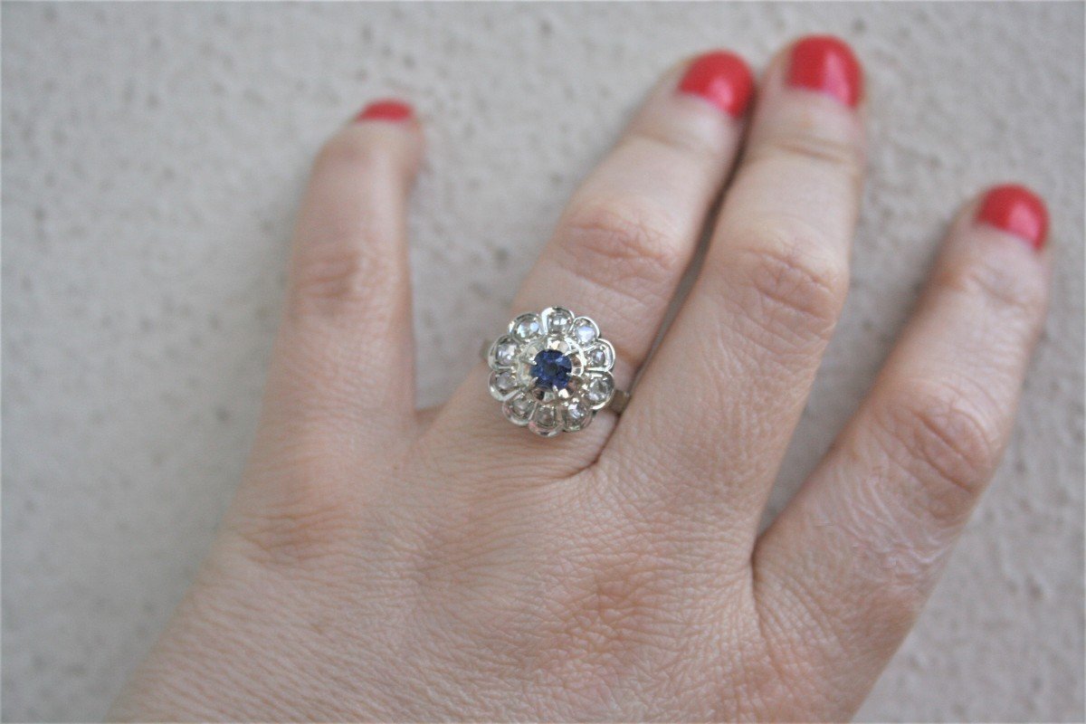 Vintage Sapphire And Diamond Daisy Ring-photo-3