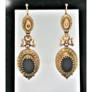 Antique  18k Gold And Onyx Earrings  Antique Dangling Earrings