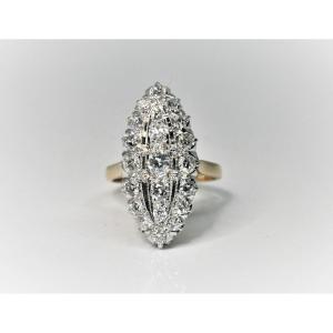 Vintage 18k Gold And Diamonds Marquise Ring 