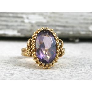 Vintage 18k Yellow Gold And Amethyst Ring   Vintage Cocktail Ring