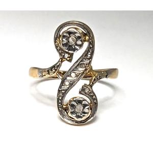 Vintage  Gold And Diamonds Ring  - Antique You And Me Ring