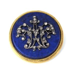 Broche Ancienne En Or 18 Carats, Lapis Lazuli, Et Diamants