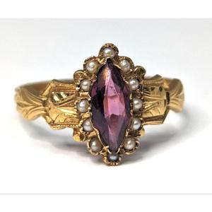 Antique Garnet And Pearls Ring