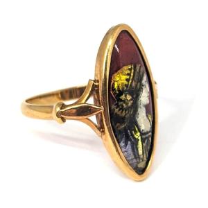 Antique 18k Gold Limoges Enamel Ring 