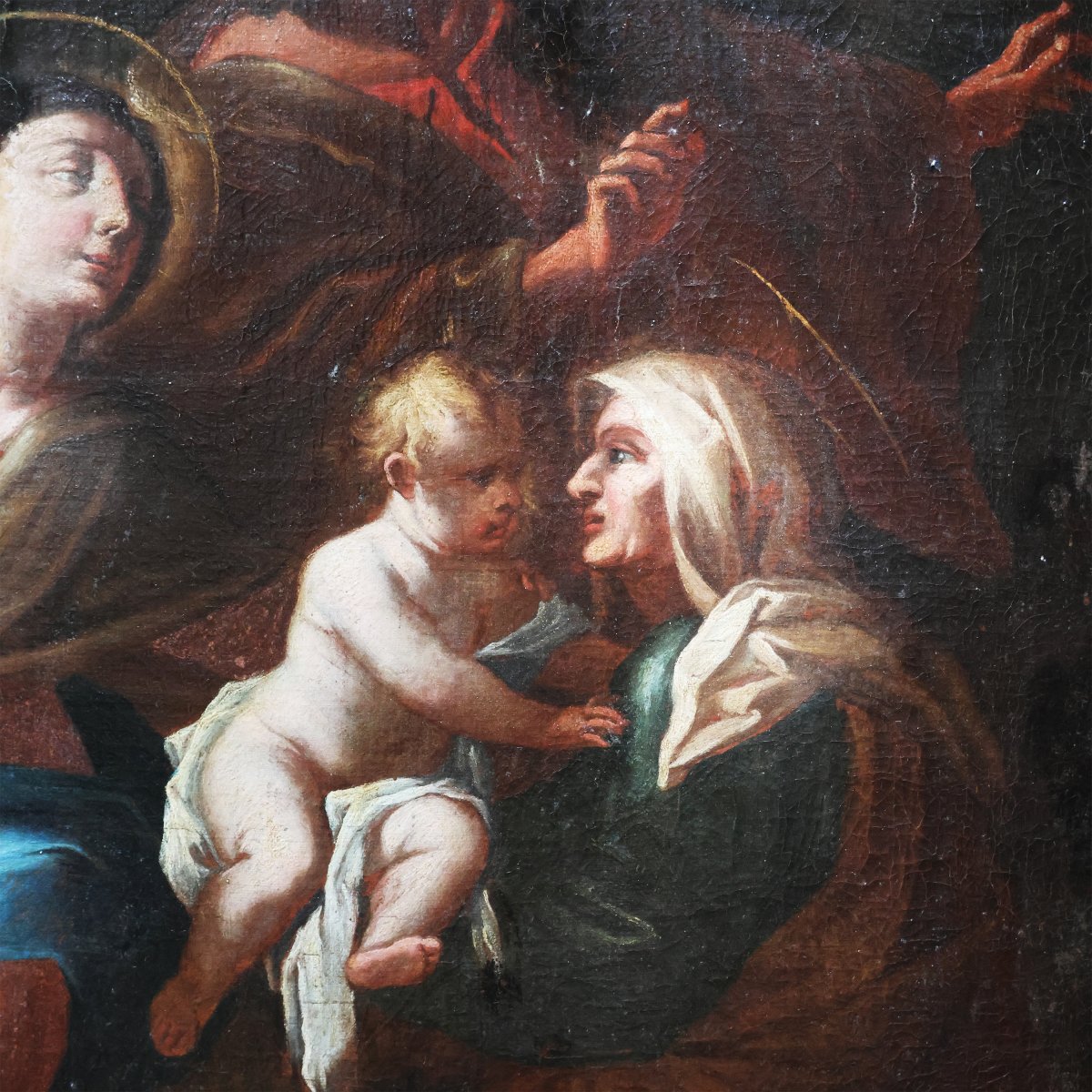 École Italienne ; Sainte Famille avec Sainte Anne, XVIIe–XVIIIe siècle, huile sur toile-photo-3