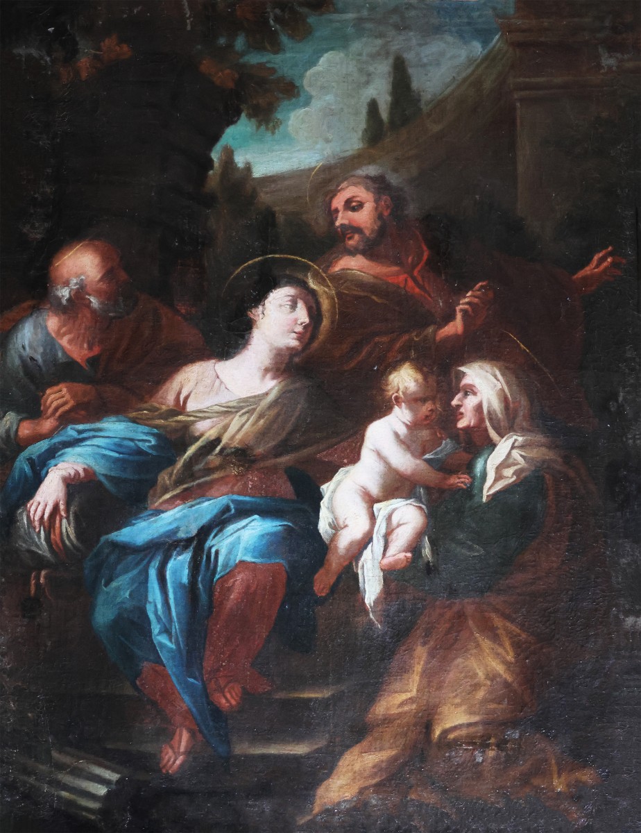 École Italienne ; Sainte Famille avec Sainte Anne, XVIIe–XVIIIe siècle, huile sur toile
