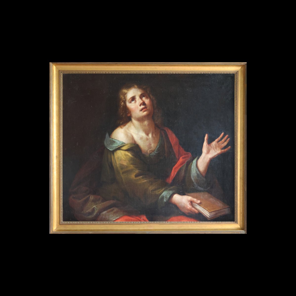 Michelangelo Merisi da Caravaggio dans le style de; Saint Jean l’Évangéliste, huile sur toile-photo-1