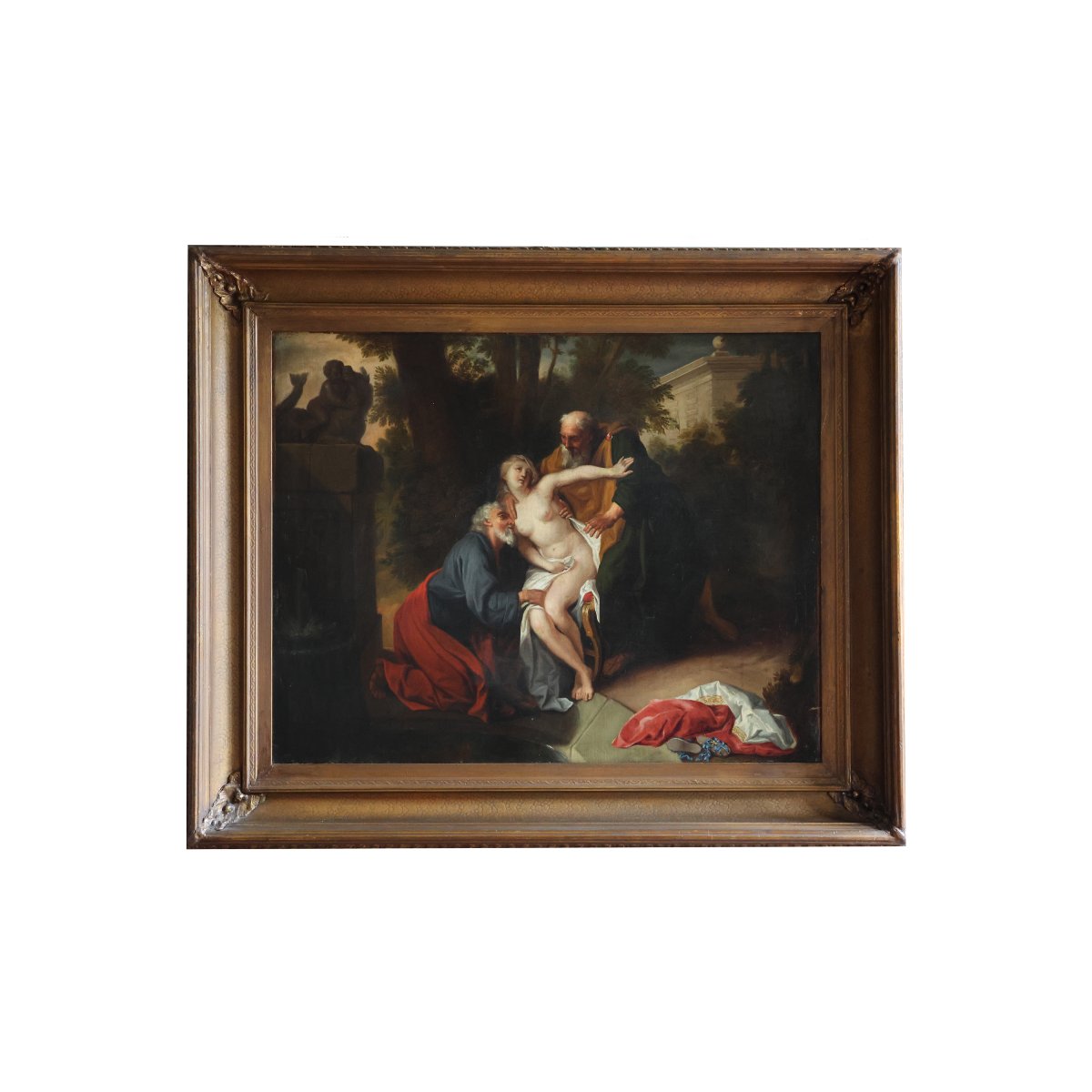 École Française ; Suzanne et les Vieillards, XVIIIe siècle, huile sur toile-photo-2