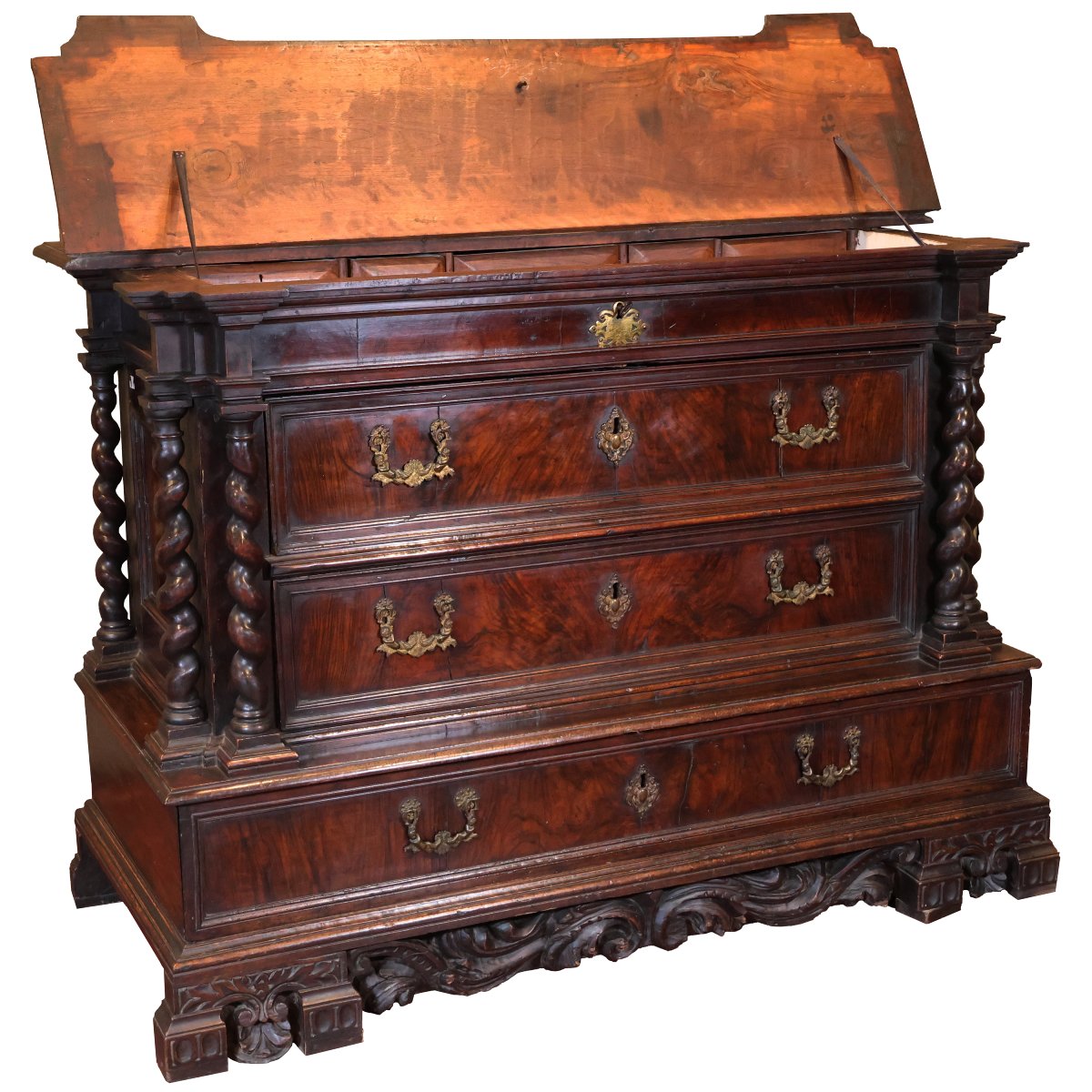 A Papal States Walnut Chest Of Drawers With Hinged Top, Twist Columns, Second Half 16th Century-photo-2