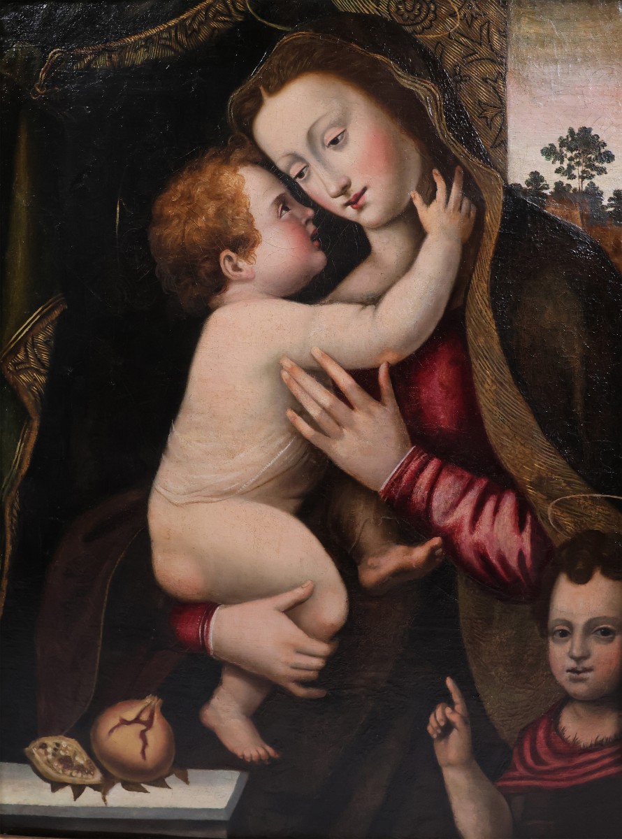 Mariotto Albertinelli suiveur de, La Vierge avec l'Enfant et Jean-Baptiste; huile su toile
