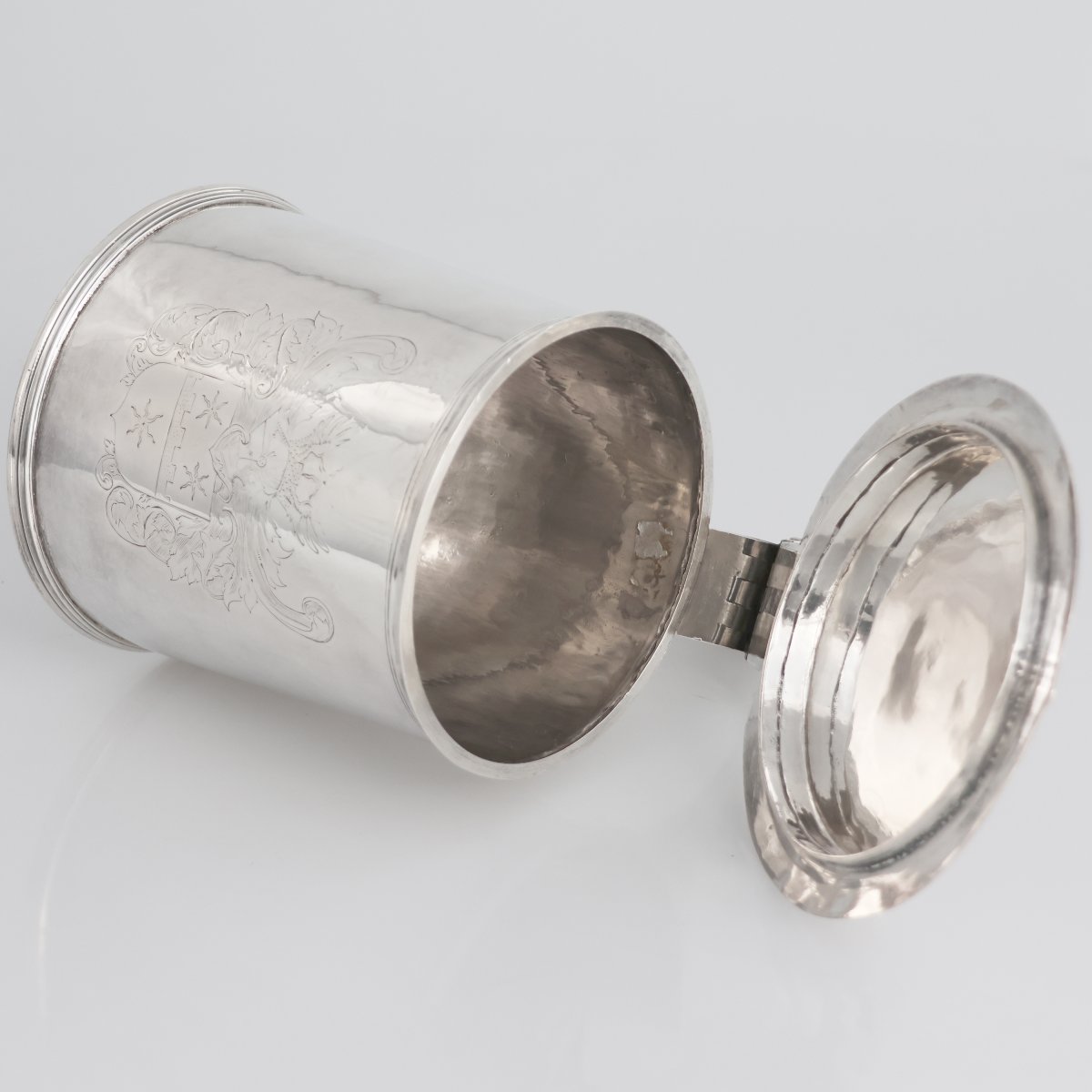 Tankard en argent sterling Charles II, orfèvre TL, Londres, 1674-photo-3
